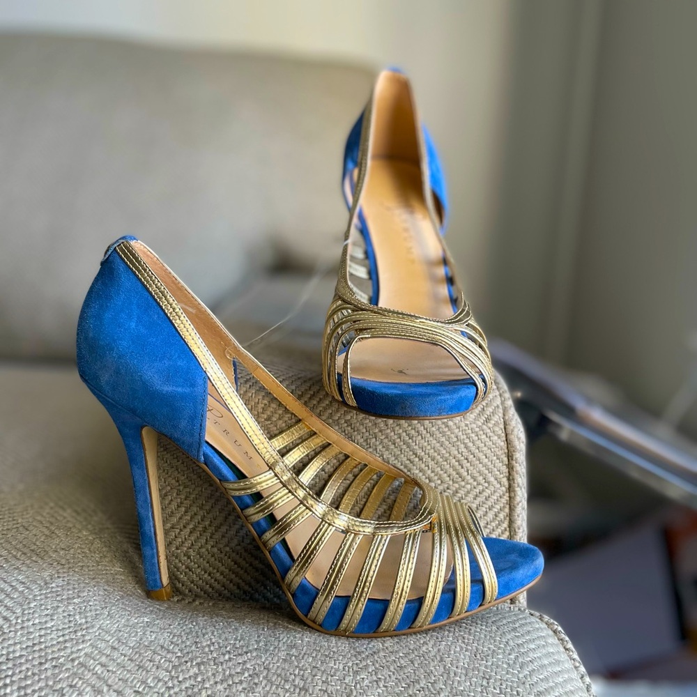 Gorgeous Blue and Gold Heeled Sandals